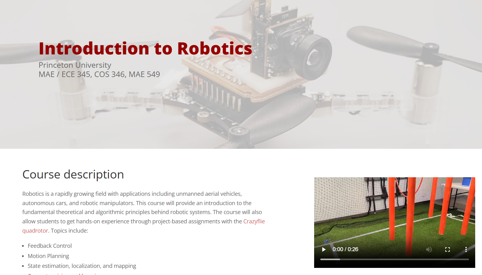 Princeton University: Introduction to Robotics