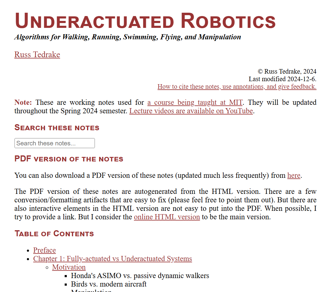 Underactuated Robotics (MIT)
